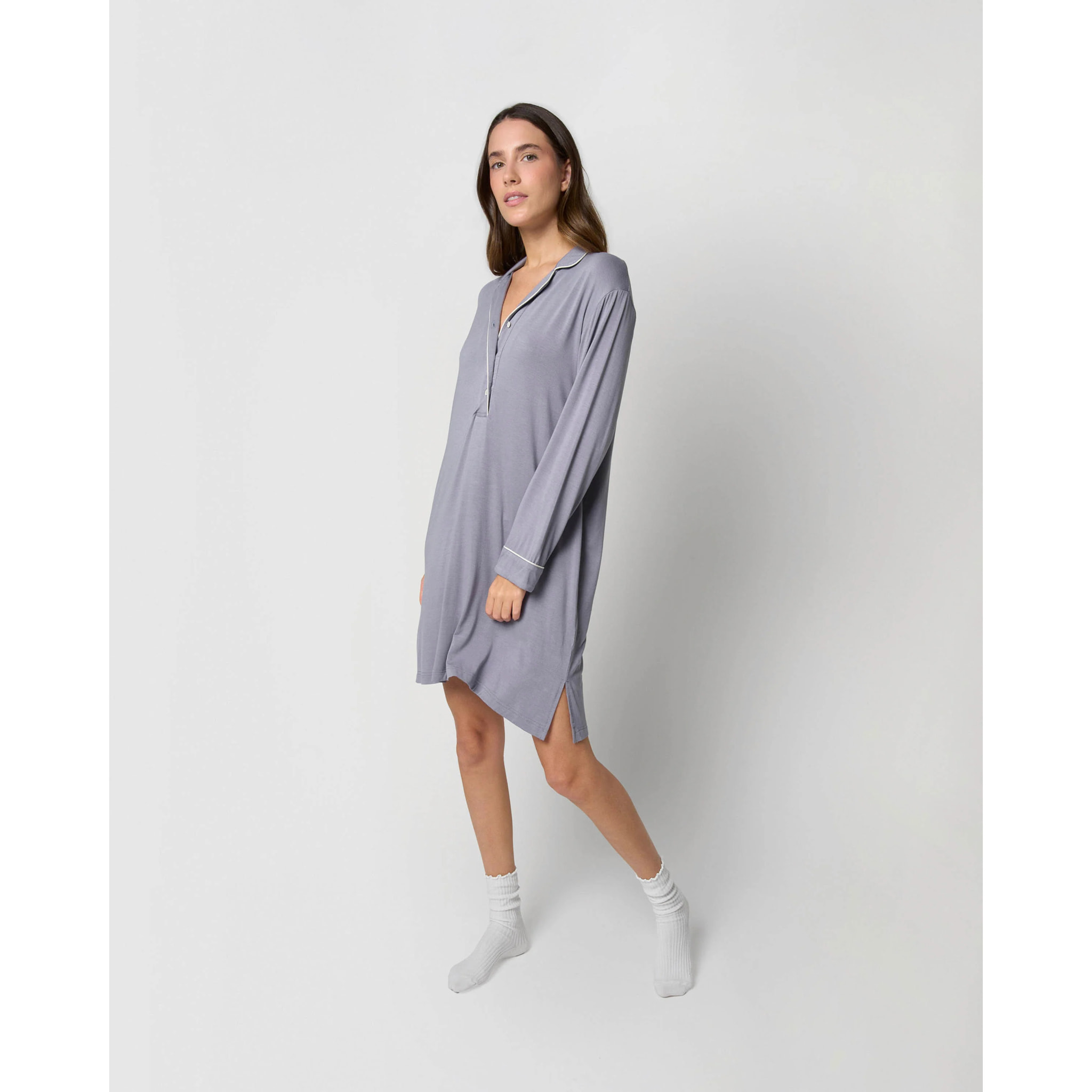 Camicia da notte in maglia di viscosa per donna, blu indaco
