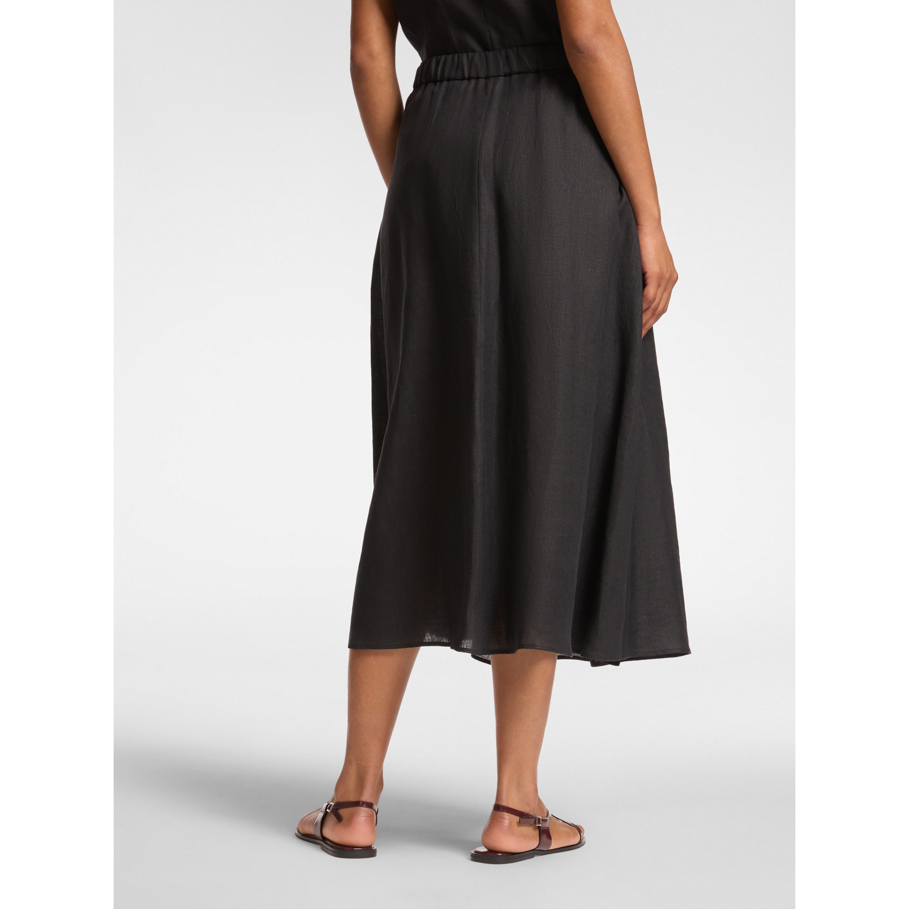 Elena Mirò - Falda midi de lino - Negro