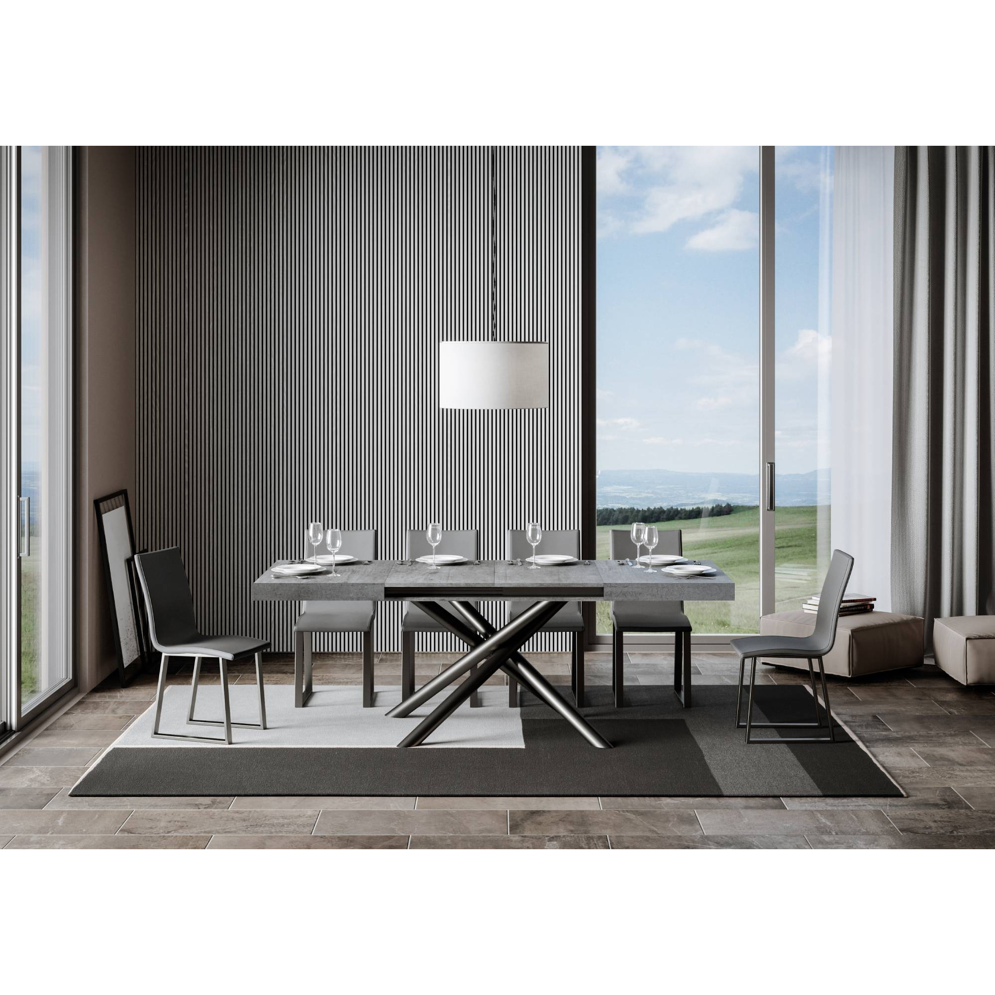 Table extensible 90x130/390 cm Famas Gris Béton cadre Anthracite