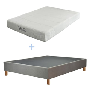 Ensemble Matelas Superluxe avec son sommier | Mémoire de forme Thermo-viscoélastique alvéolée | Cadre à lattes | Tissu | Gris clair