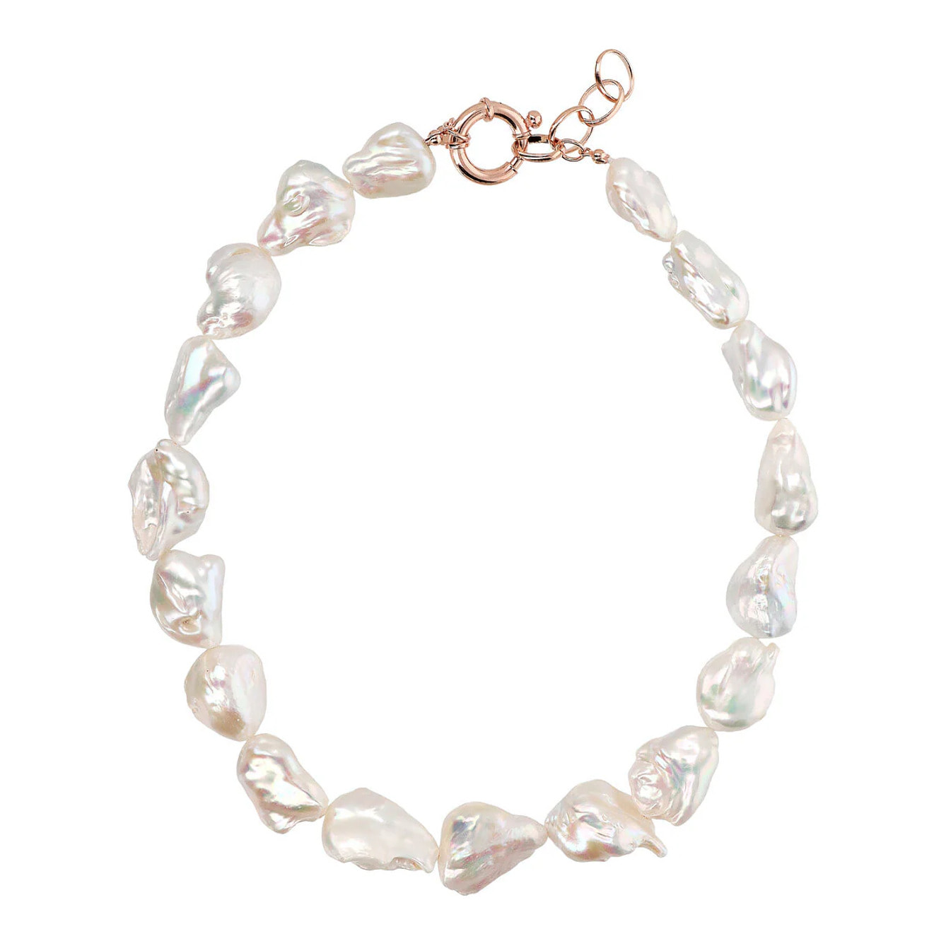 PERLAVIVA - Collana Girocollo in Argento 925 placcato Oro Bianco 18Kt con Perle Barocche Bianche d'Acqua Dolce Ø 15/16 mm