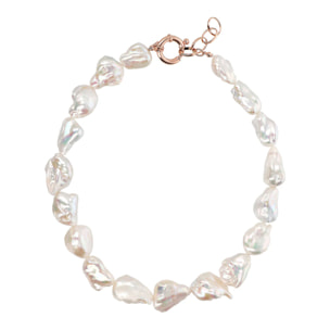 PERLAVIVA - Collana Girocollo in Argento 925 placcato Oro Bianco 18Kt con Perle Barocche Bianche d'Acqua Dolce Ø 15/16 mm
