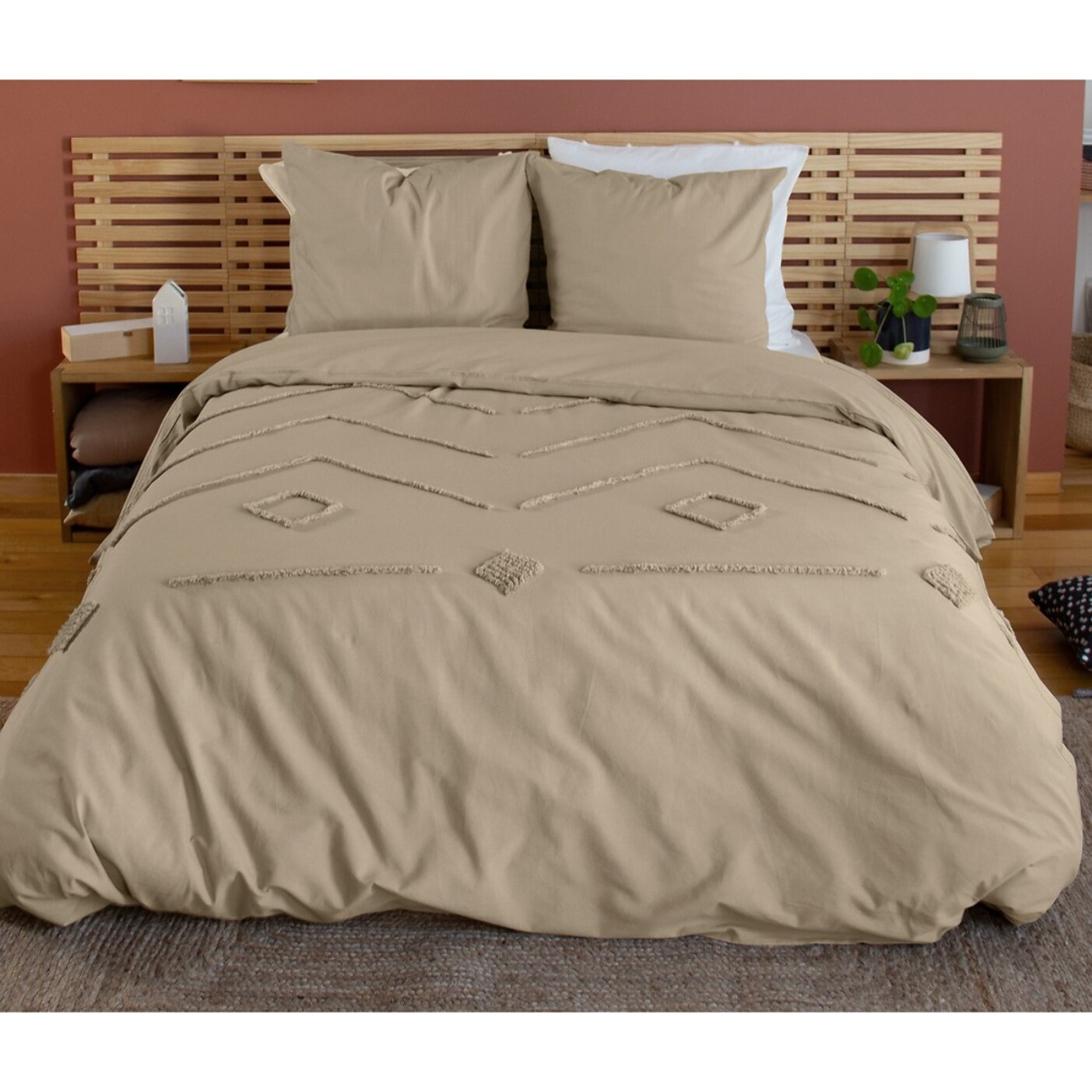 Parure housse de couette coton gris