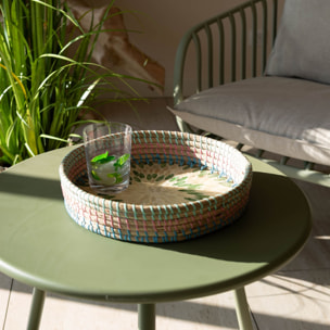 Plateau rond en jonc de mer et coquillages 33cm PAROS