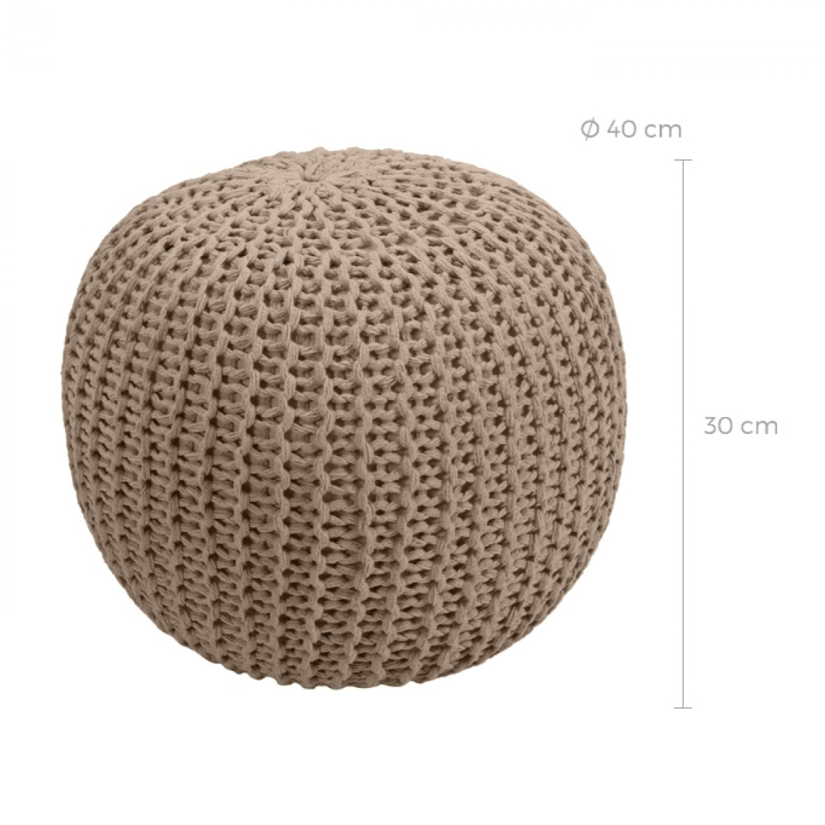 Pouf tricot rond en coton taupe D40 cm - Elisa