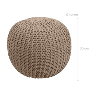 Pouf tricot rond en coton taupe D40 cm - Elisa