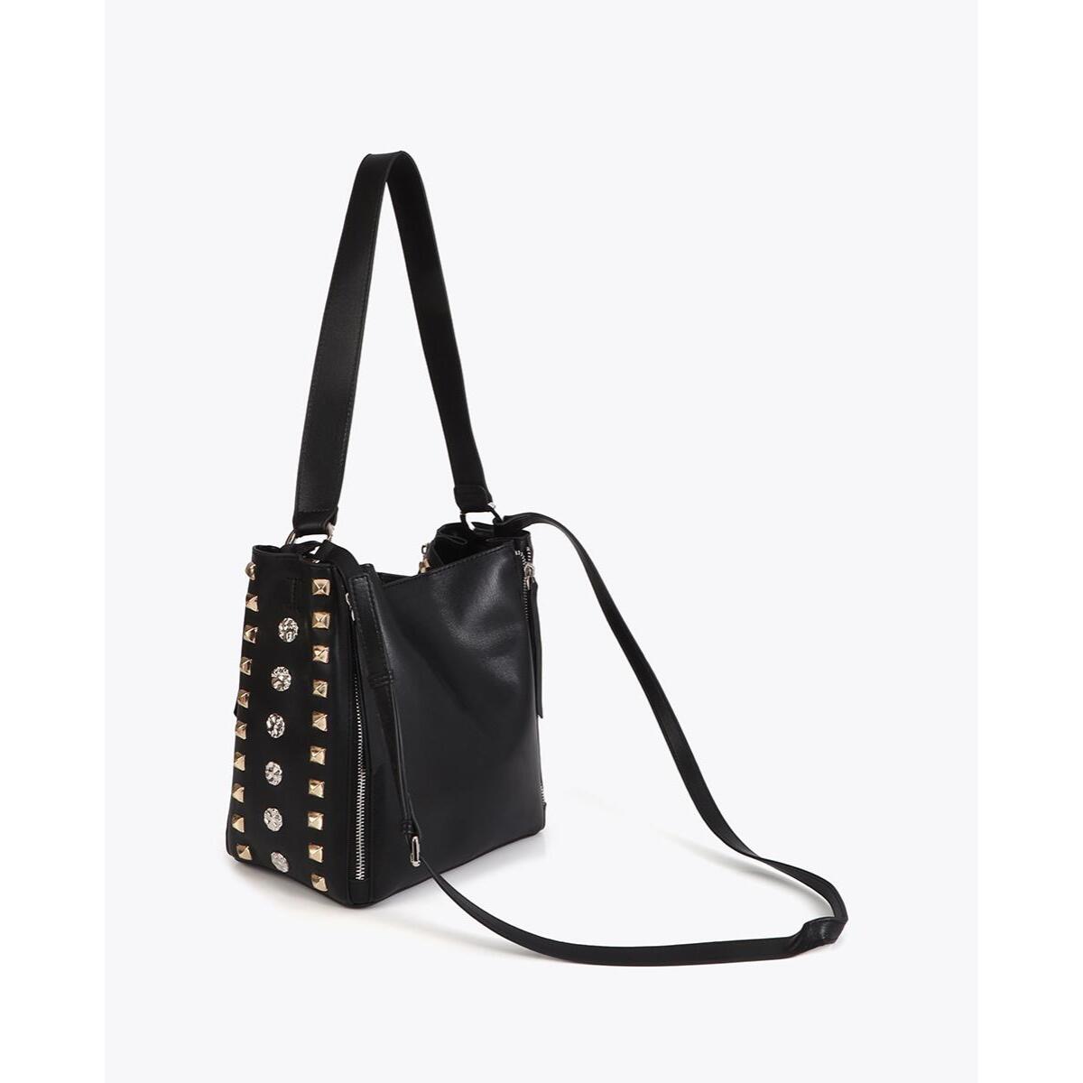 Borsa a tracolla con borchie oro e argento