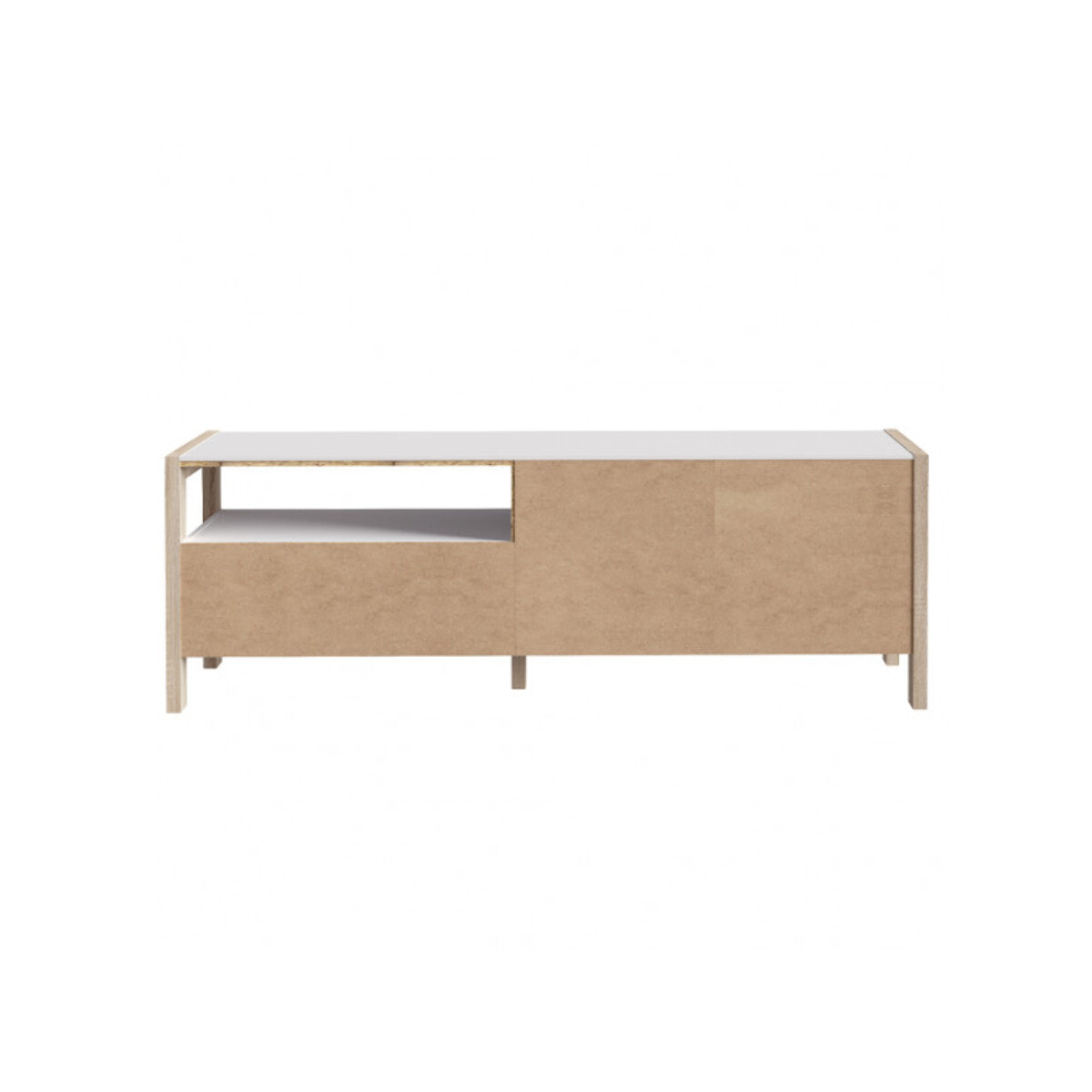 Meuble TV moderne en bois effet chêne et blanc avec rangements - VIK