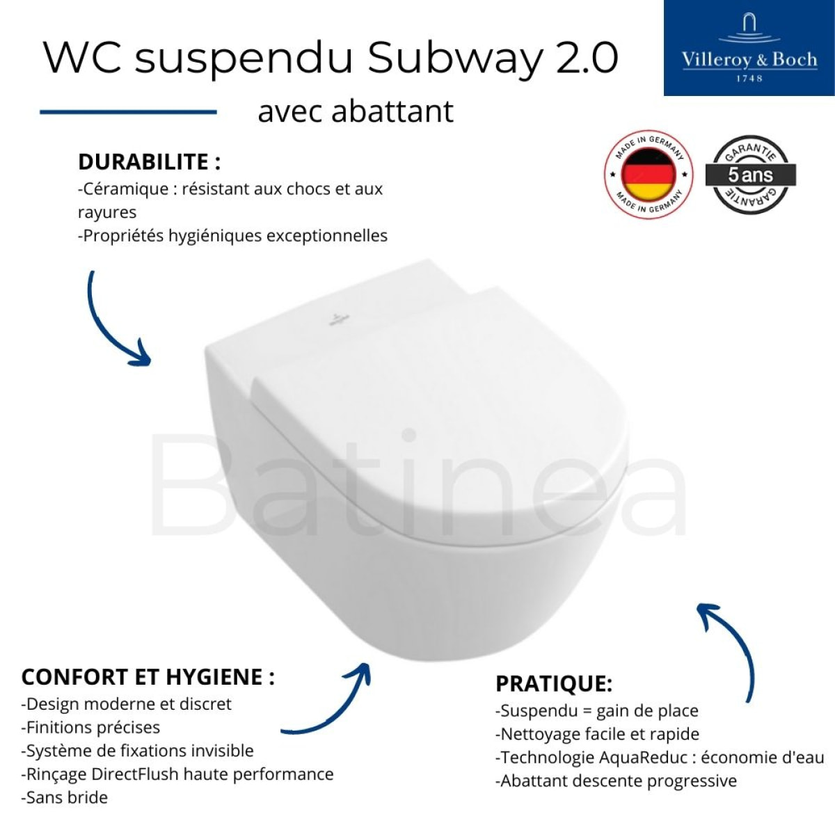 WC suspendu sans bride Subway 2.0 + abattant