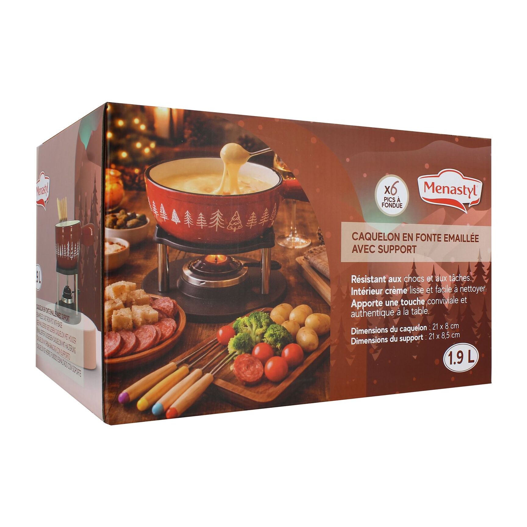 Appareil à fondue en fonte avec 6 fourchettes brique MONTAGNE