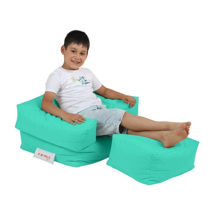 Sillón + puf para niños para exteriores turquesa