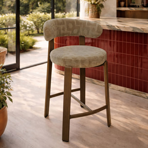 Lot de 2 chaises hautes de bar en tissu et bois taupe SUZIE