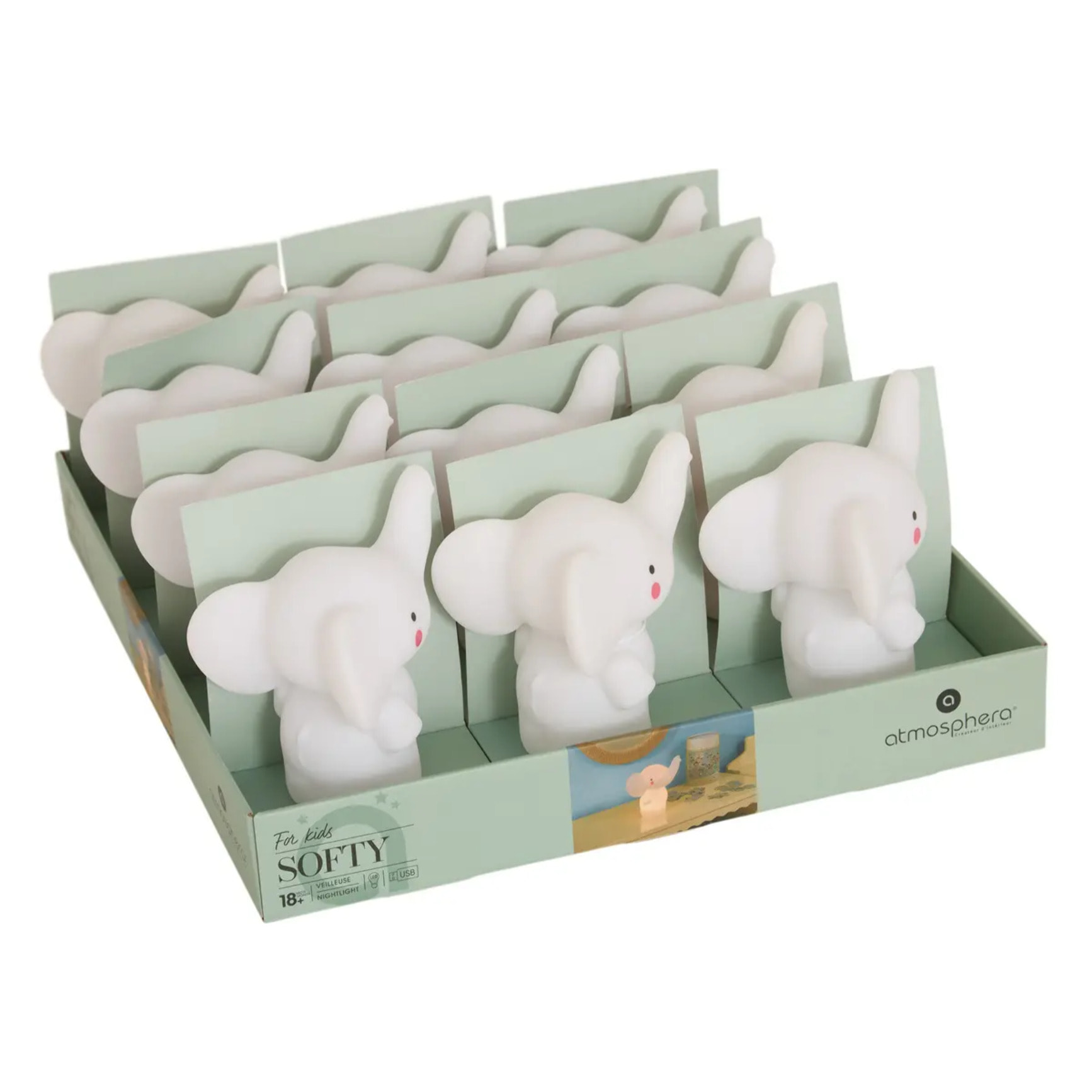 Veilleuse Elephant Enfant Softy Blanc 14.5x13x10,5 cm