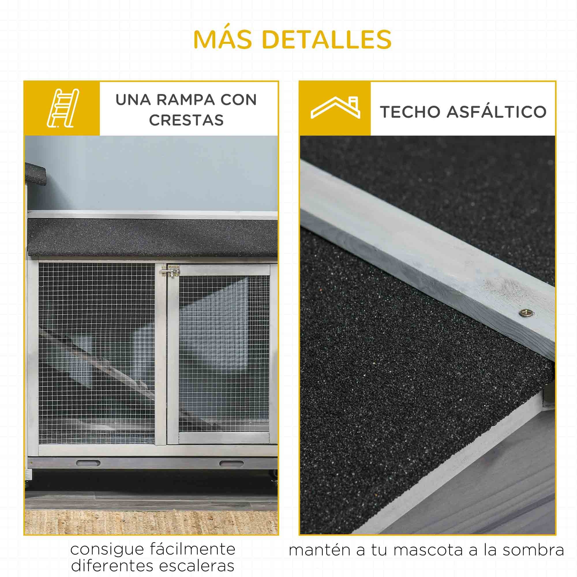 Conejera de Madera 157,4x53x99,5 cm Jaula para Conejos Grande con Ruedas Techo Asfáltico Bandeja Extraíble y Rampa para Exterior Gris