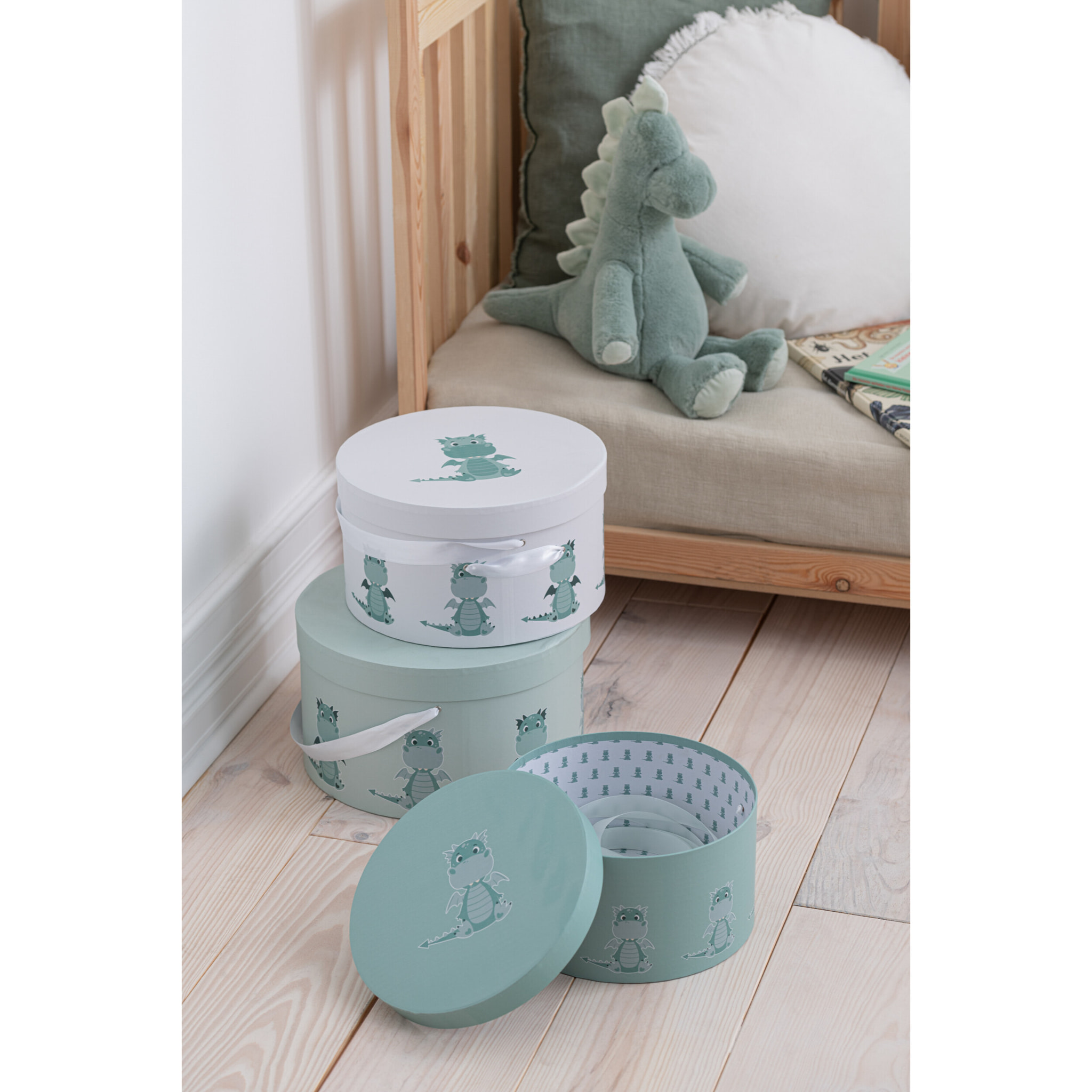 J-Line boîte Dragon - papier - blanc/menthe - 3 pcs