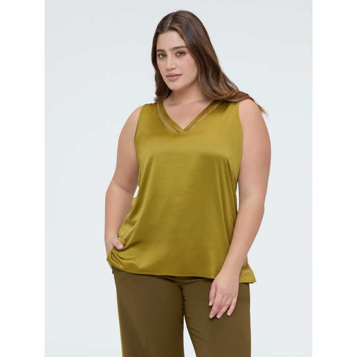 Fiorella Rubino - Top con scollo V e dettaglio in pizzo - Verde chiaro