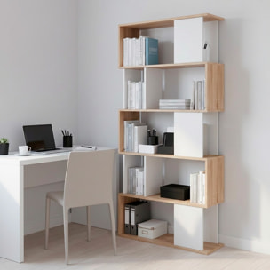 Libreria Moderna a Giorno Con Design Geometrico Asimmetrico Libreria Salvaspazio Ideale Per Soggiorno Studio Ufficio 80x29.5x173.5 cm Rovere e Bianco