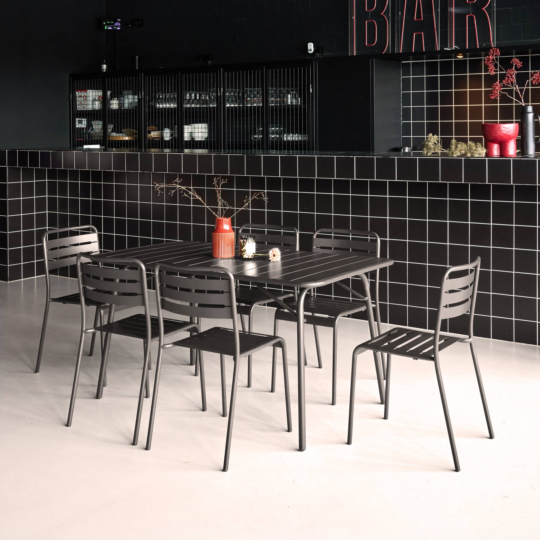 Table de jardin pliante métal + 6 assises AMÉLIA