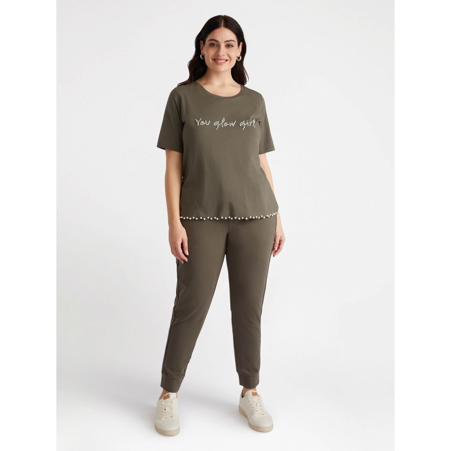 Fiorella Rubino - Camiseta con bordados - Verde militare