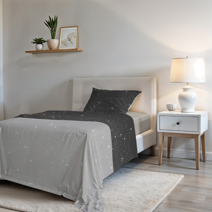 COMPLETO LETTO FASHION, 100% Microfibra, No Stiro - STARS GRIGIO