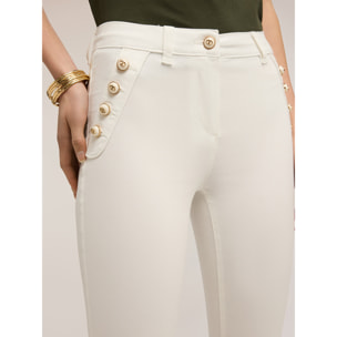 Motivi - Pantalones slim en drill de algodón - Blanco