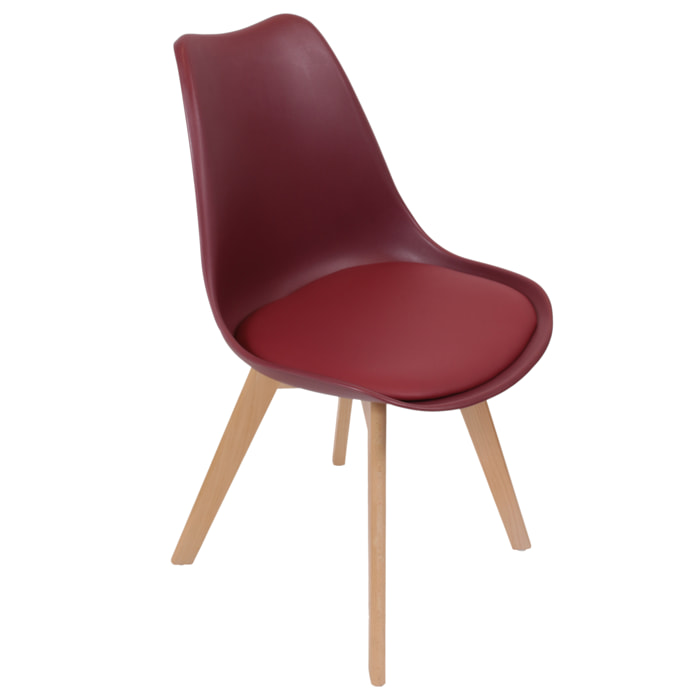 Chaise Scandinave Coque Rembourree Bordeaux - Lot De 2