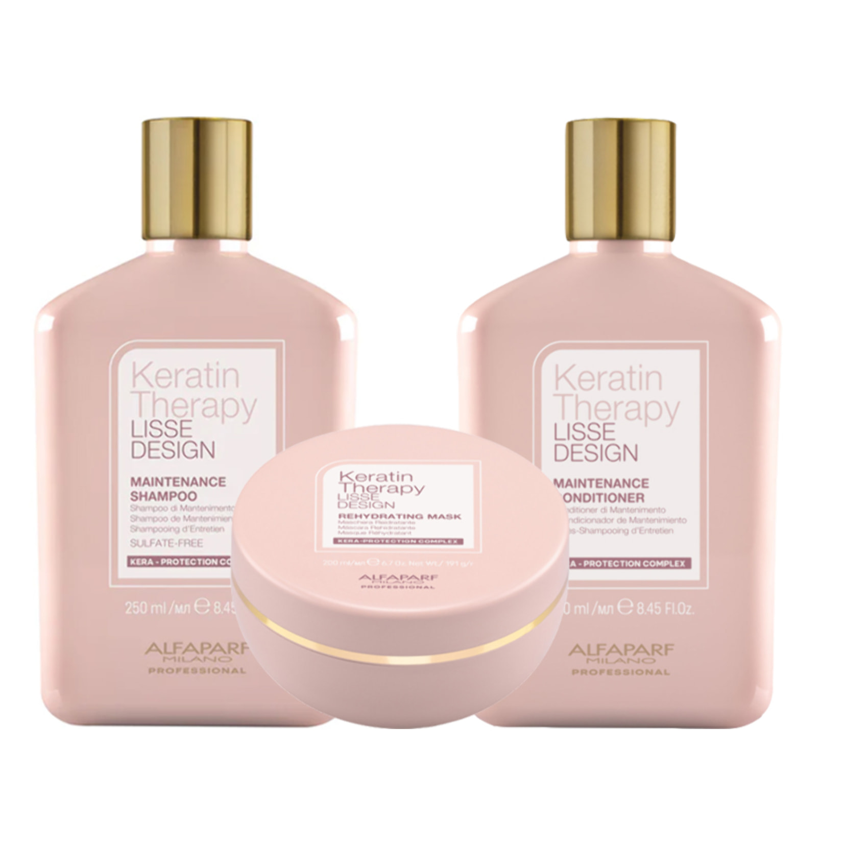 ALFAPARF MILANO Kit Keratin Therapy Lisse Design Shampoo 250ml + Mask 200ml + Conditioner 250ml