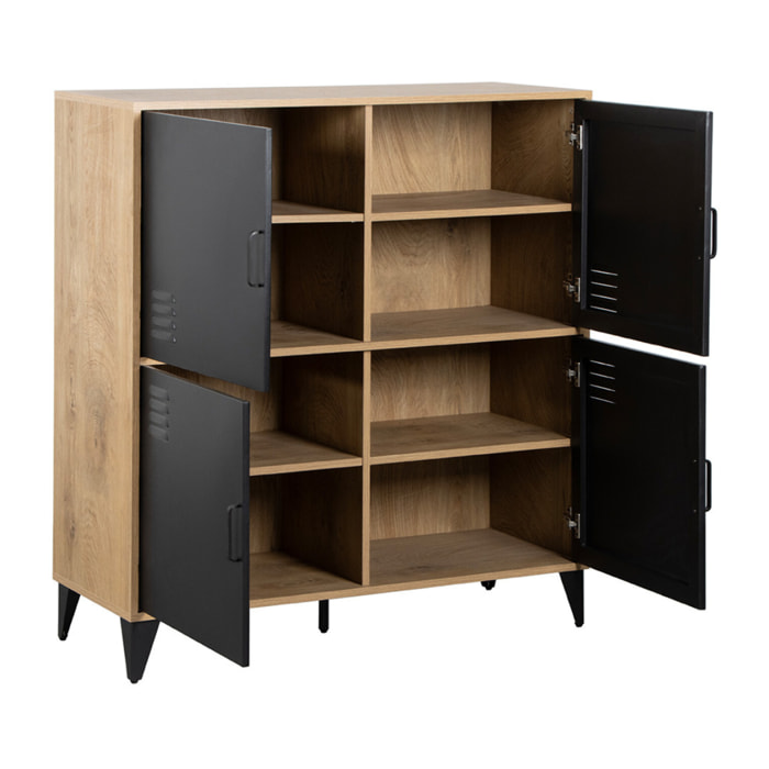 Tribeca - buffet haut - effet bois et métal noir - 100x112 cm - Bois / Noir