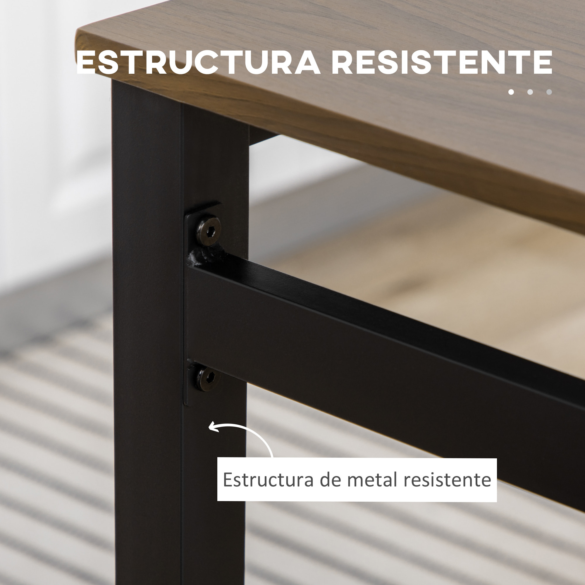 Juego de Mesa y Sillas de Comedor, Mesa de Cocina Rectangular con 4 Sillas, Estilo Moderno, Marco Metálico, para Espacios Pequeños, Salón, Marrón Oscuro y Negro