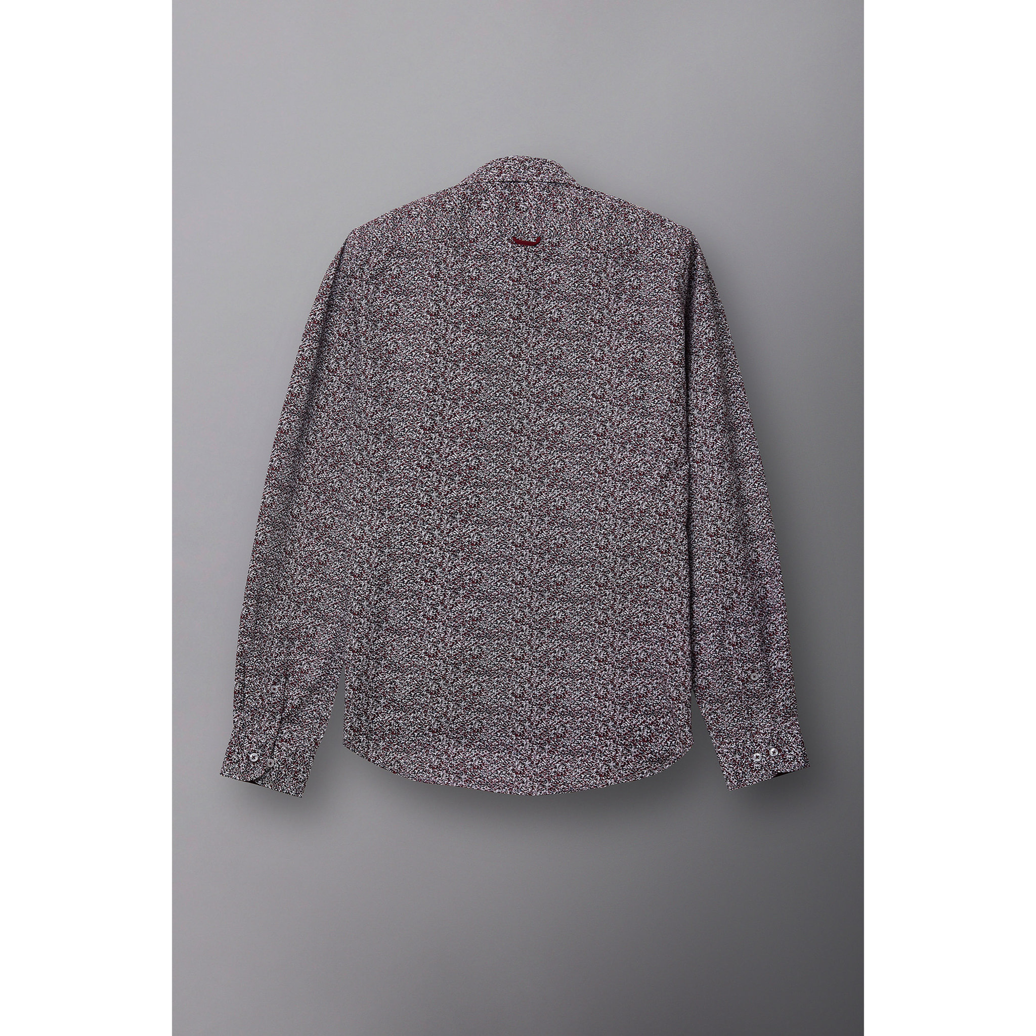 Camicia Uomo 1 Bottone Francese Slim Popeline Stampato Bianco e Bordeaux