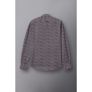 Camicia Uomo 1 Bottone Francese Slim Popeline Stampato Bianco e Bordeaux