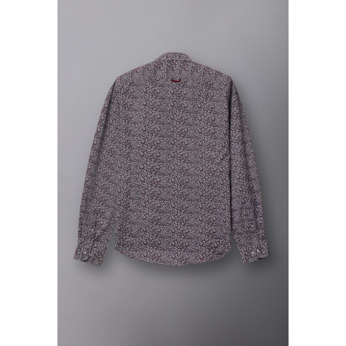 Camicia Uomo 1 Bottone Francese Slim Popeline Stampato Bianco e Bordeaux