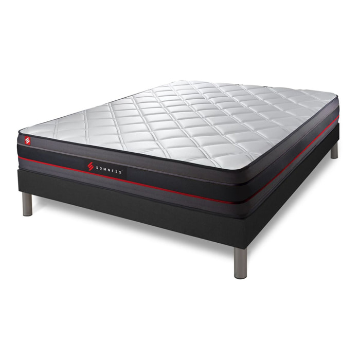 Ensemble - Matelas Mémoire de forme 24cm d'épaisseur - 5 zones de confort - Confort ferme - Sommier tapissier monobloc - 2 places