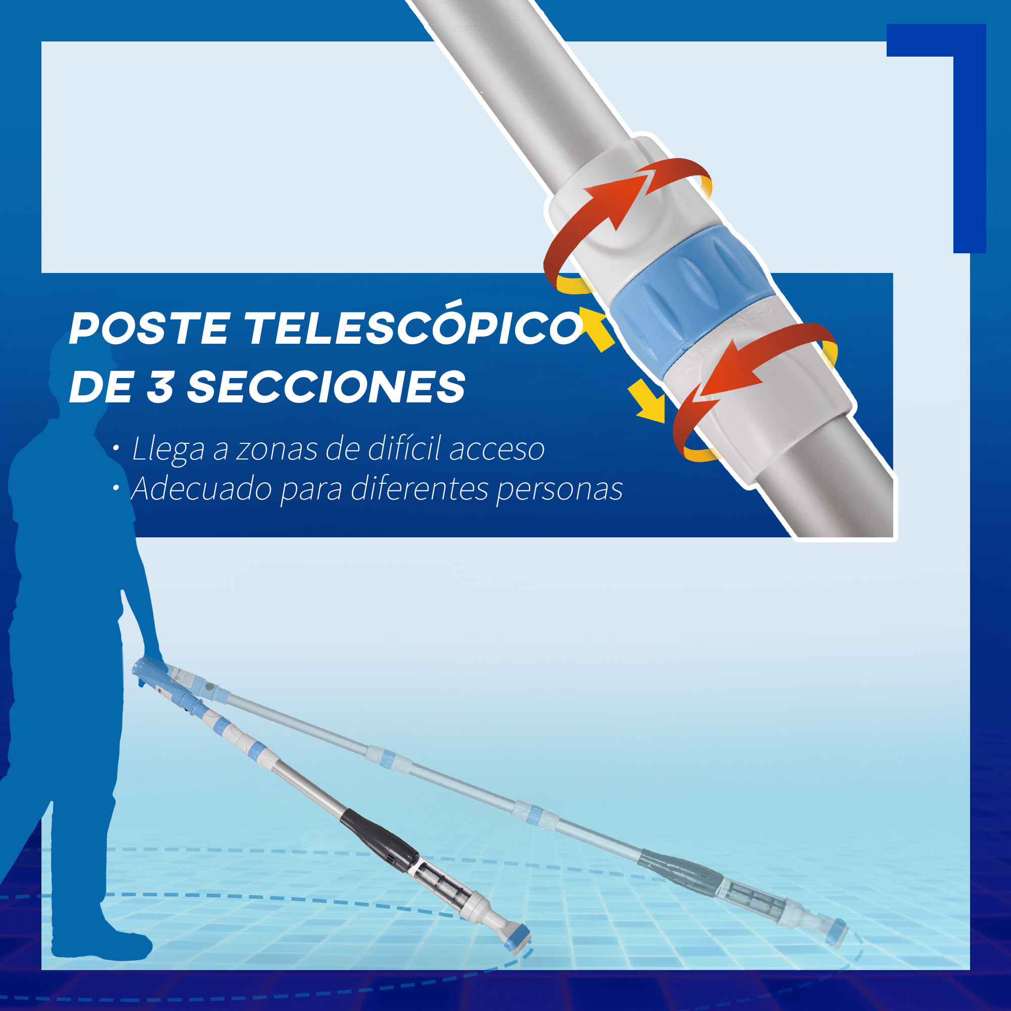 Limpiafondos Eléctrico para Piscinas de Aluminio Aspirador de Piscina Manual con Poste Telescópico de 3 Secciones para Estanques Ø6x162 cm Multicolor