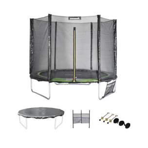 Trampoline 250 cm. vert. avec filet de protection. bâche. filet pour chaussures. kit d’ancrage