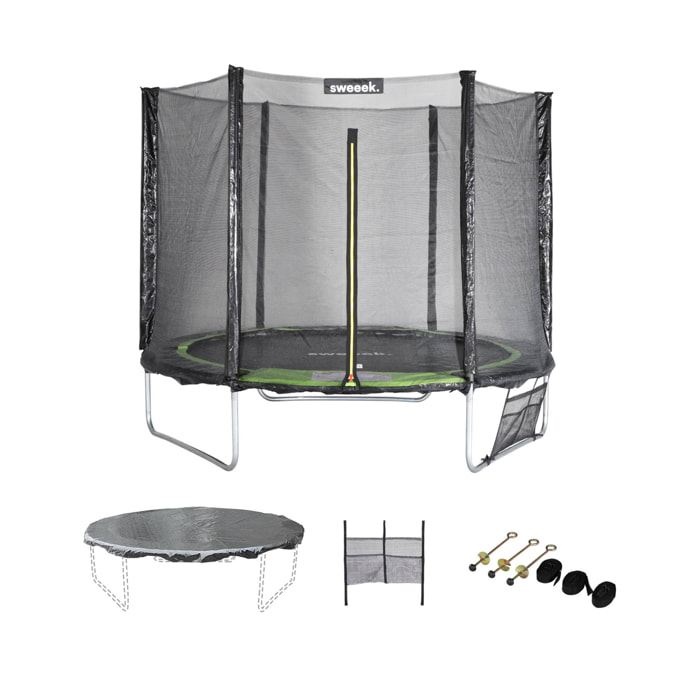 Trampoline 250 cm. vert. avec filet de protection. bâche. filet pour chaussures. kit d’ancrage