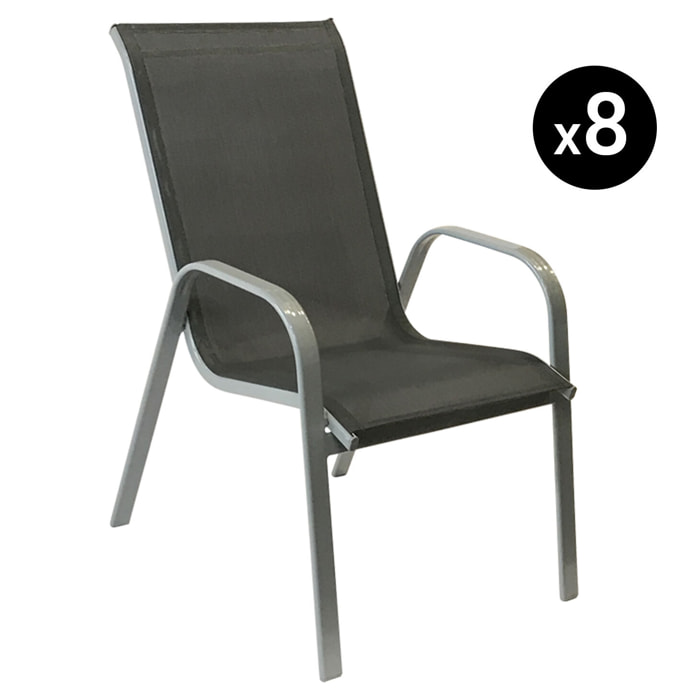 Lot de 8 chaises MARBELLA en textilène gris - aluminium gris