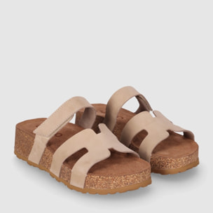 Sandalias de Serraje - Arena - Tacón: Bajo