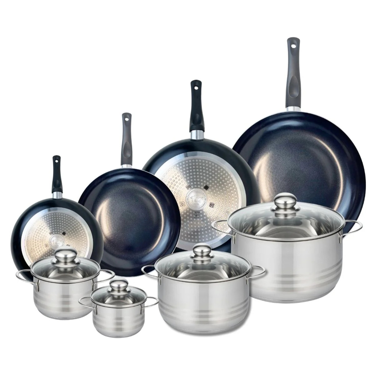 Ensemble de 4 Poêles de cuisson 20, 24, 28 et 32 cm et 4 faitouts 12, 14, 20 et 24 cm Elo Prima Brillant