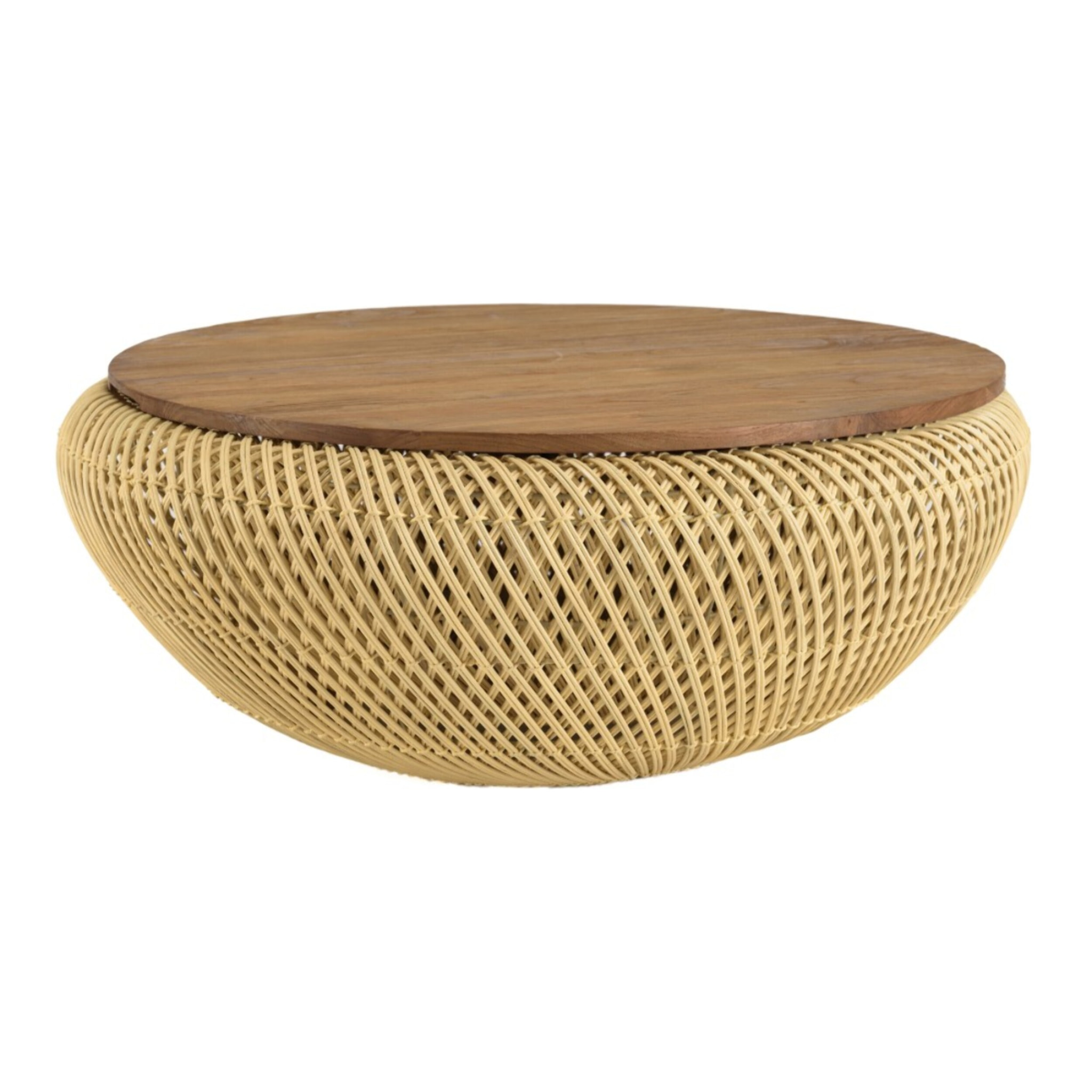 SIXTINE - Table basse ronde 80x80cm en rotin beige plateau amovible
