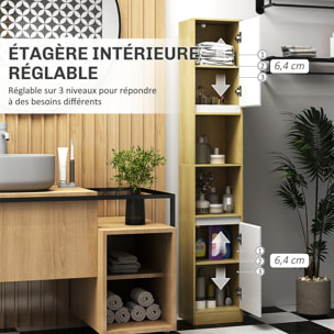 Colonne meuble salle de bain style cosy H.170 cm 2 portes étagère 2 niches effet bois clair blanc