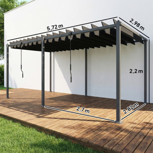 Pergola bioclimatique XXL dim. 5,7 x 3 m lames orientables 0-90 degrés gris