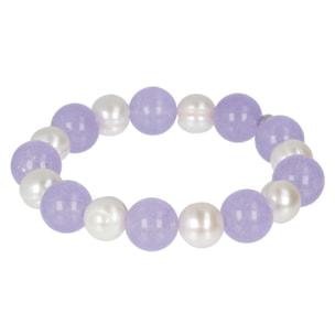 Bracciale Elastico con Perle d'Acqua Dolce Bianche e Quarzo Viola Ø 9.5/10.5