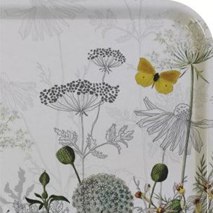 Plateau bois imprimé gris jaune Escapades magiques blanc
