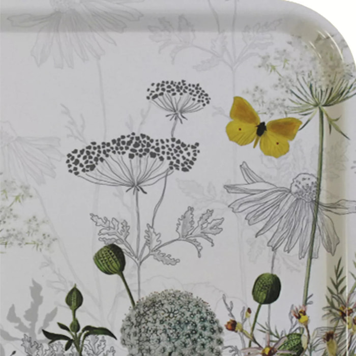 Plateau bois imprimé gris jaune Escapades magiques blanc