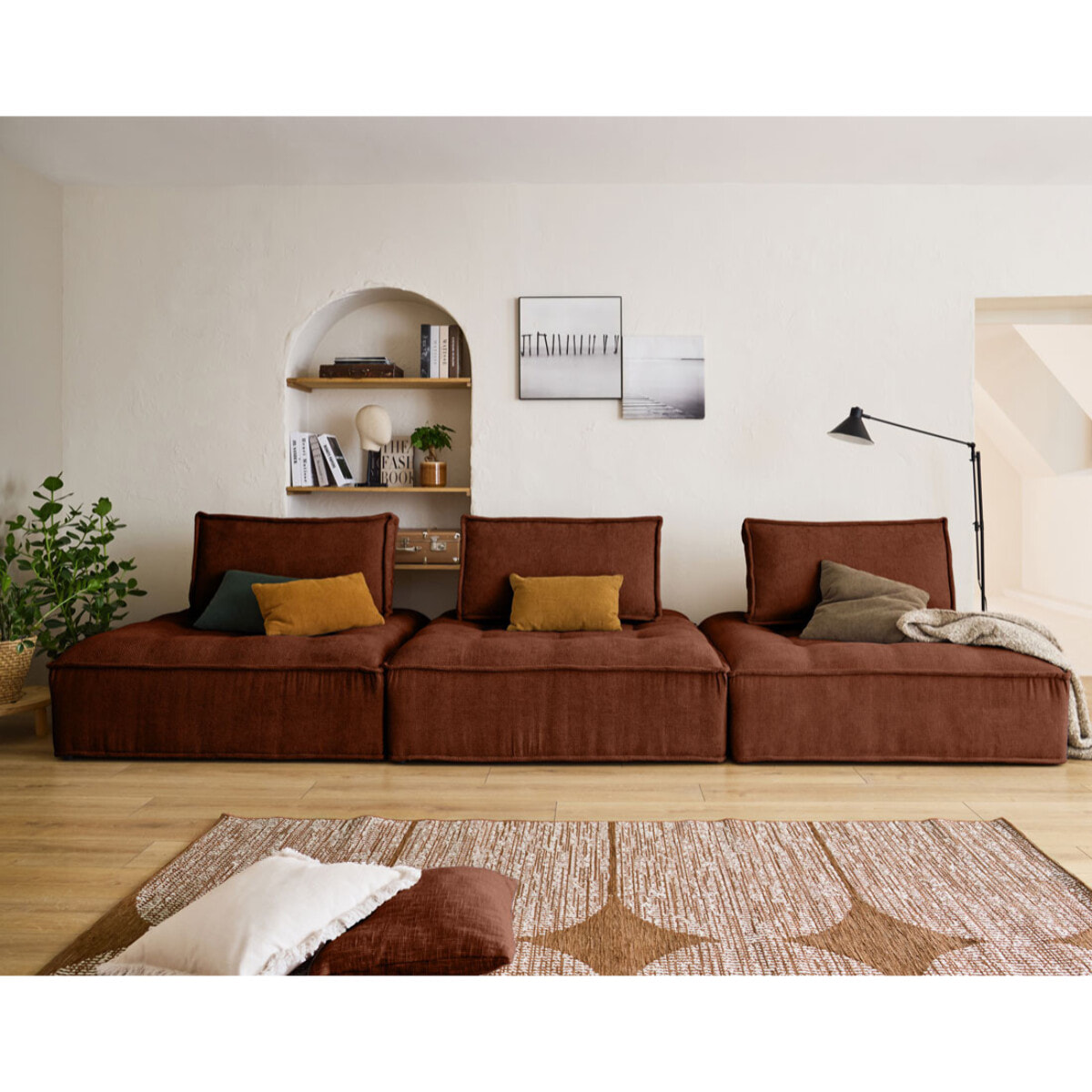 Marisol - canapé modulable droit 3 places - velours texturé - Terracotta