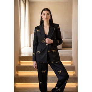 Jogger in raso con stampa leopardata