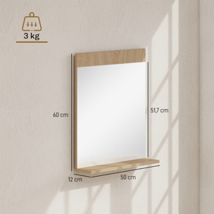 Espejo de Baño Espejo de Pared con Estante Abierto Espejo para Entrada Pasillo 50x12x60 cm Roble