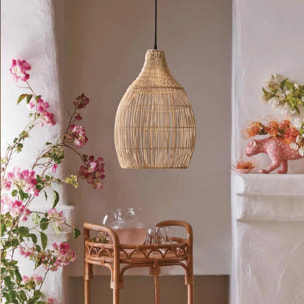 Suspension solaire bohème naturel style vannerie tressée LED blanc chaud HOLIDAY H42cm