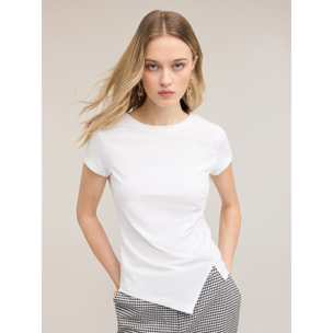 Motivi - T-shirt con drappeggio laterale asimmetrico - Bianco